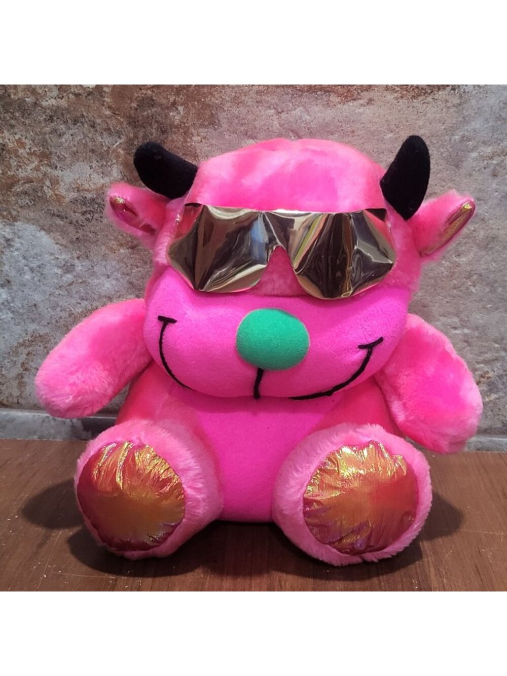 Vintage ACME Pink Devil Cool Cat Plush Neon Gold Sunglasses Stuffed Animal 1991